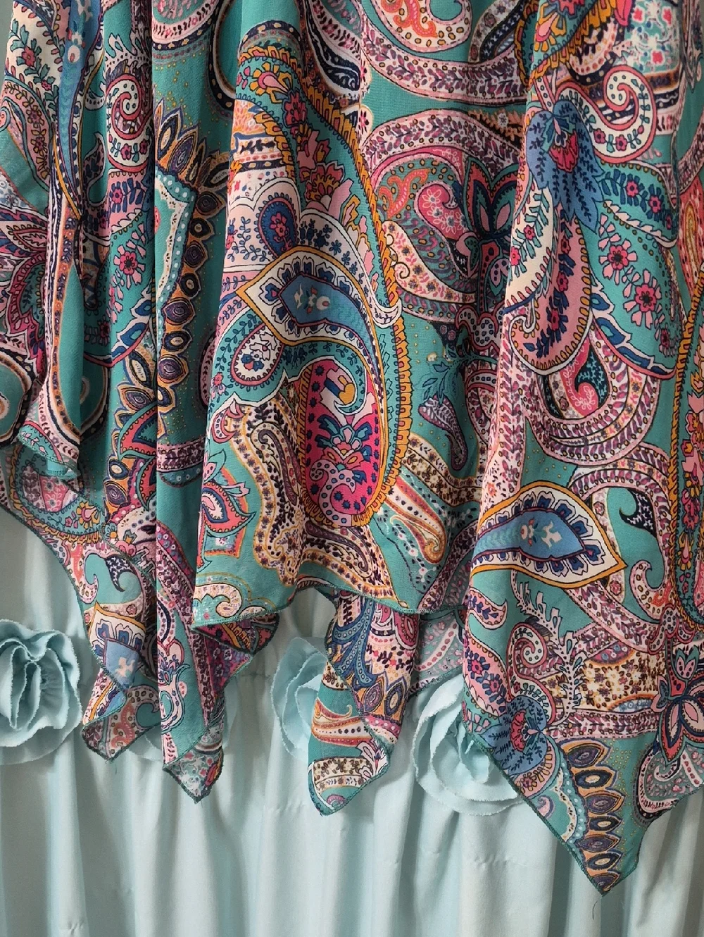 Speechless girls' turquoise  pink paisley handkerchief Asymmetrical hem Dress 8